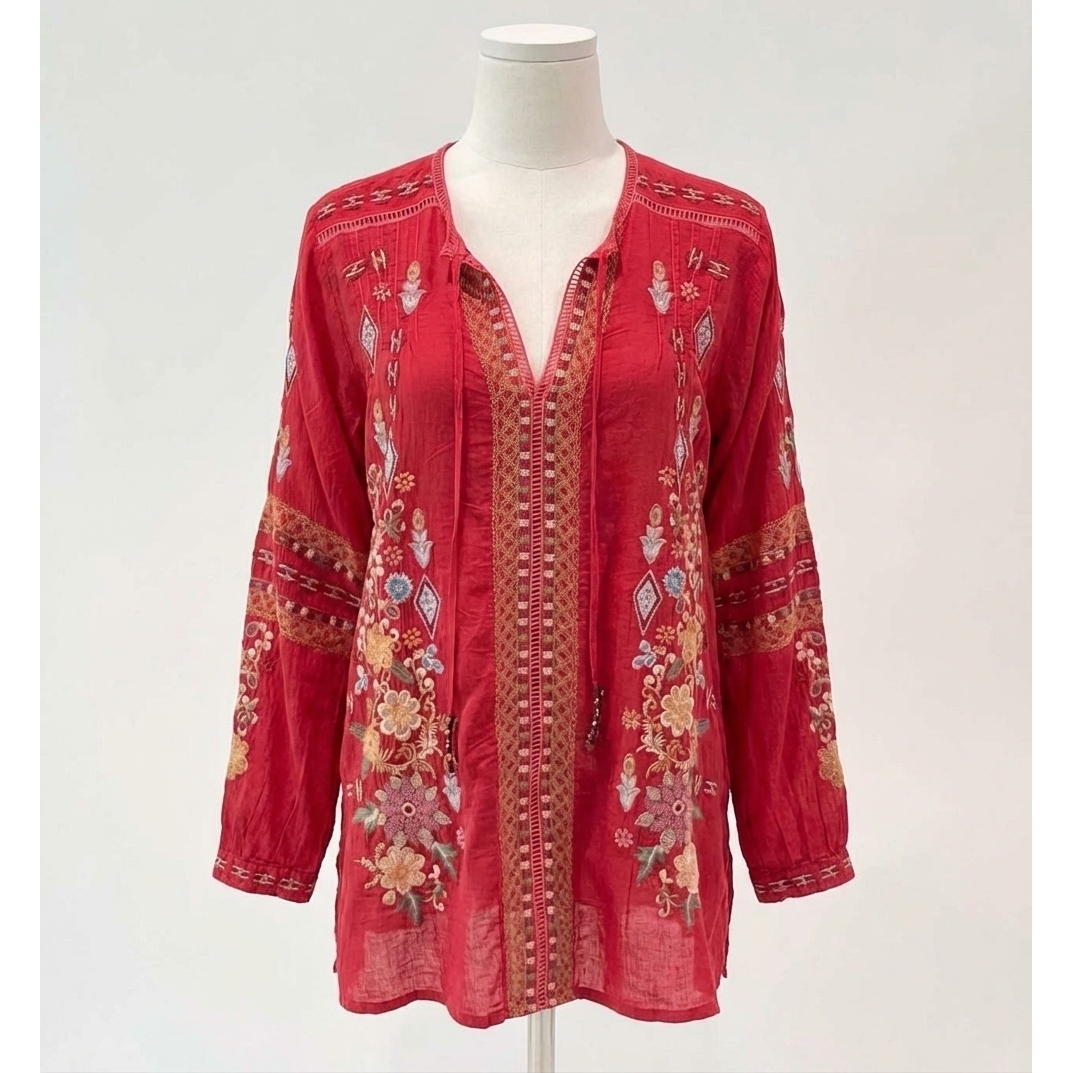 New Johnny Was Paulina Shirt In Equestrian Red